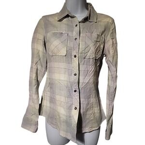 Columbia Women Shirt Long Sleeve Button Up‎ Flannel Plaid Cotton Small Purple